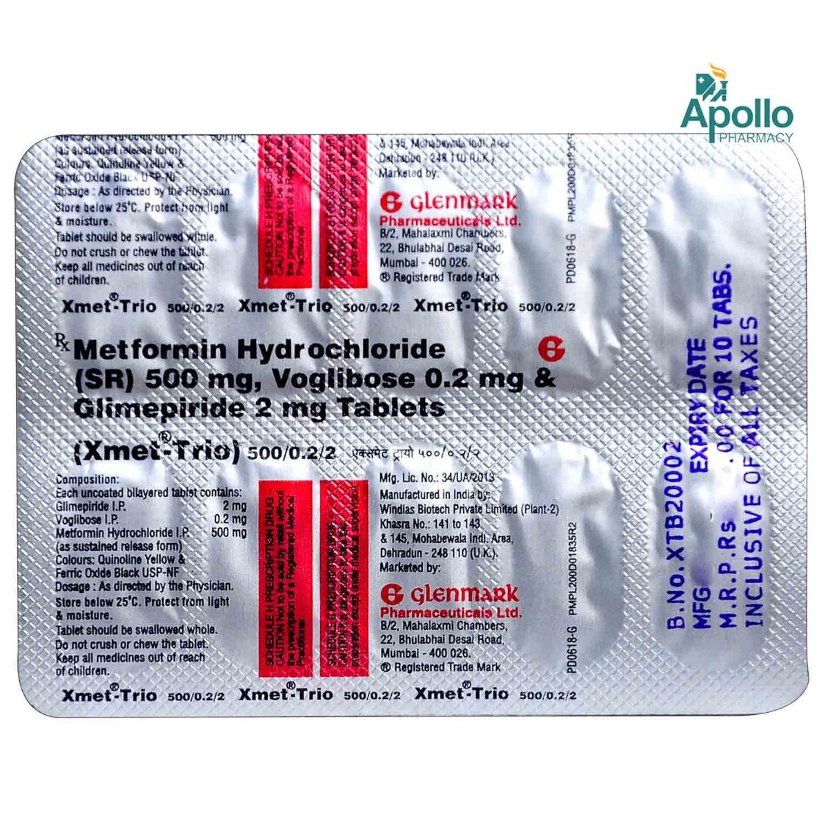 Xmet-Trio 500/0.2/2 Tablet 10's, Pack of 10 TabletS Xmet-Trio 500/0.2/2 Tablet 10's, Pack of 10 TabletS