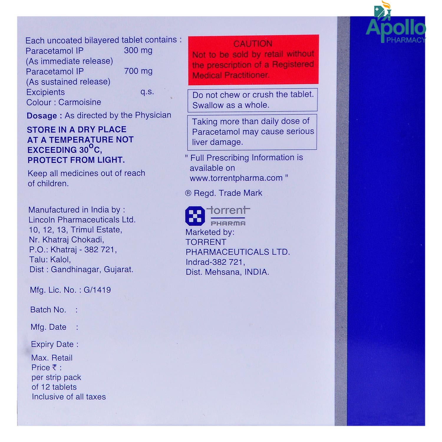 Xtpara Proglet 1000 Tablet 12's, Pack of 12 TABLETS Xtpara Proglet 1000 Tablet 12's, Pack of 12 TABLETS