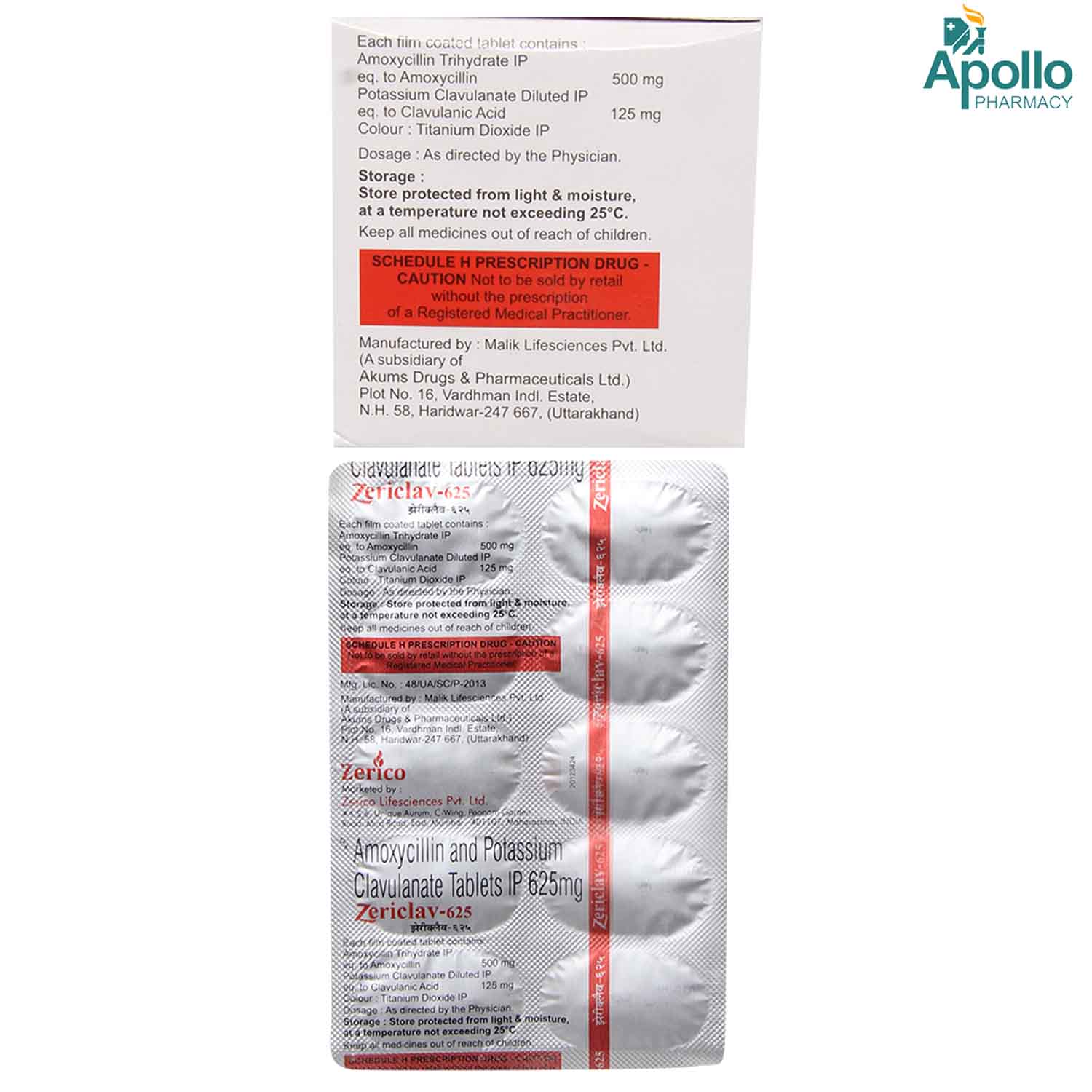 Zericlav 625 mg Tablet 10's, Pack of 10 TabletS Zericlav 625 mg Tablet 10's, Pack of 10 TabletS