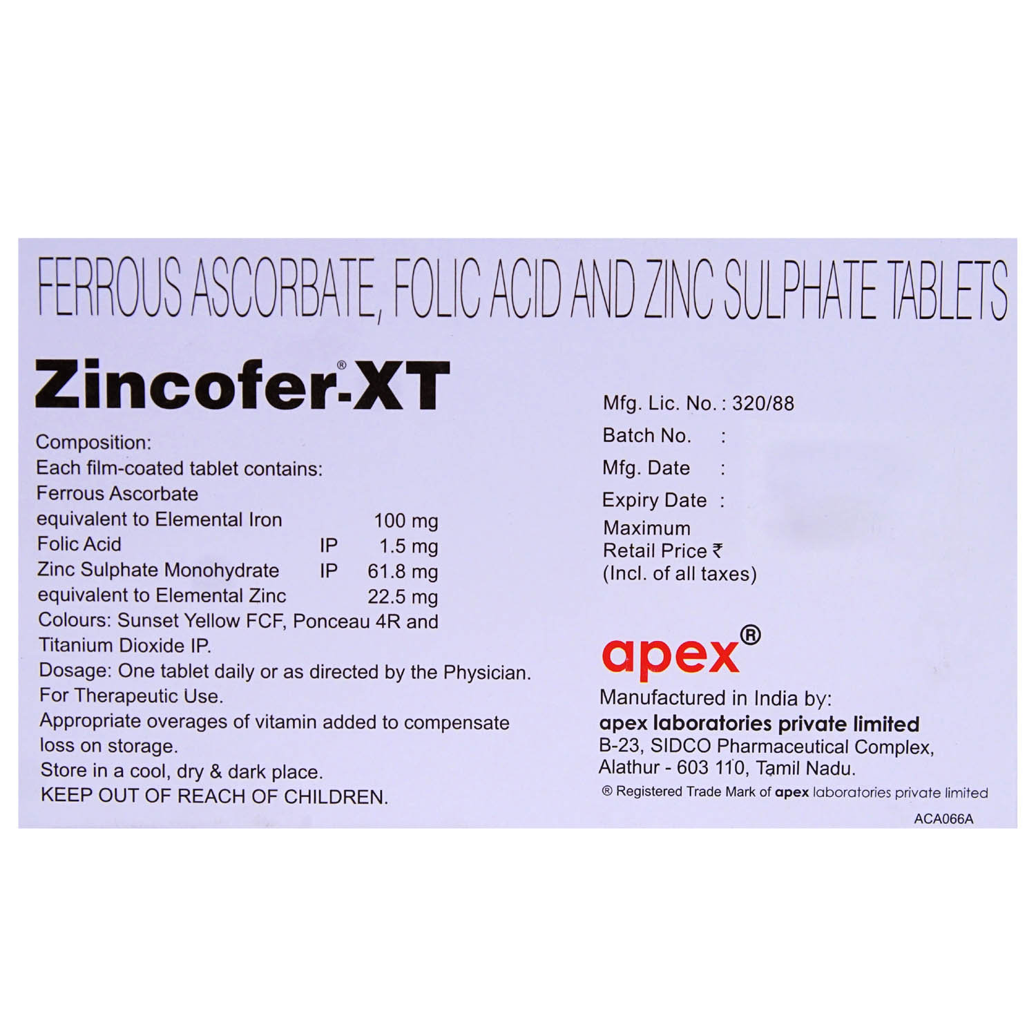 Zincofer XT Tablet 10's, Pack of 10 TABLETS Zincofer XT Tablet 10's, Pack of 10 TABLETS