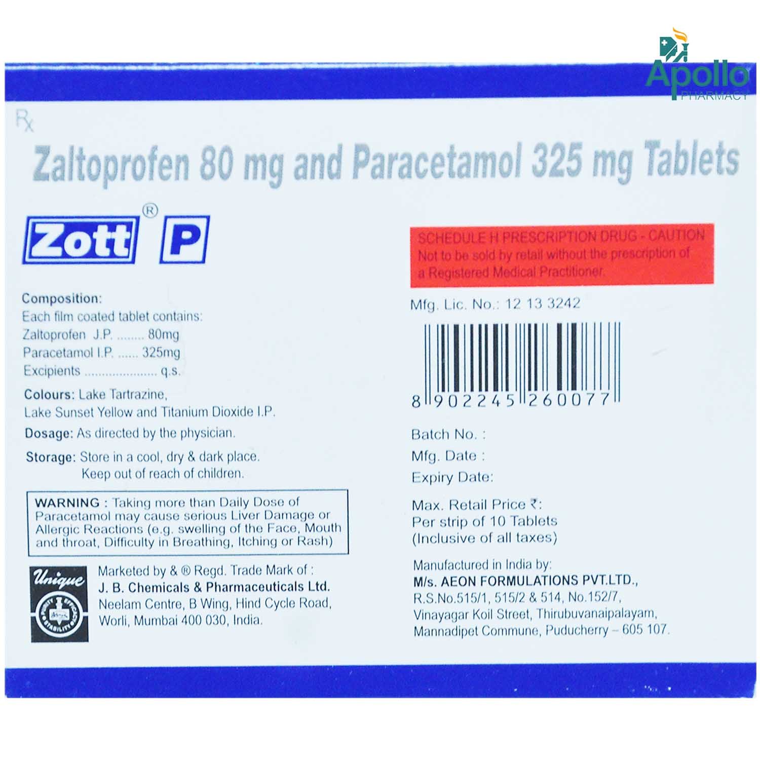 Zott P Tablet 10's, Pack of 10 TABLETS Zott P Tablet 10's, Pack of 10 TABLETS