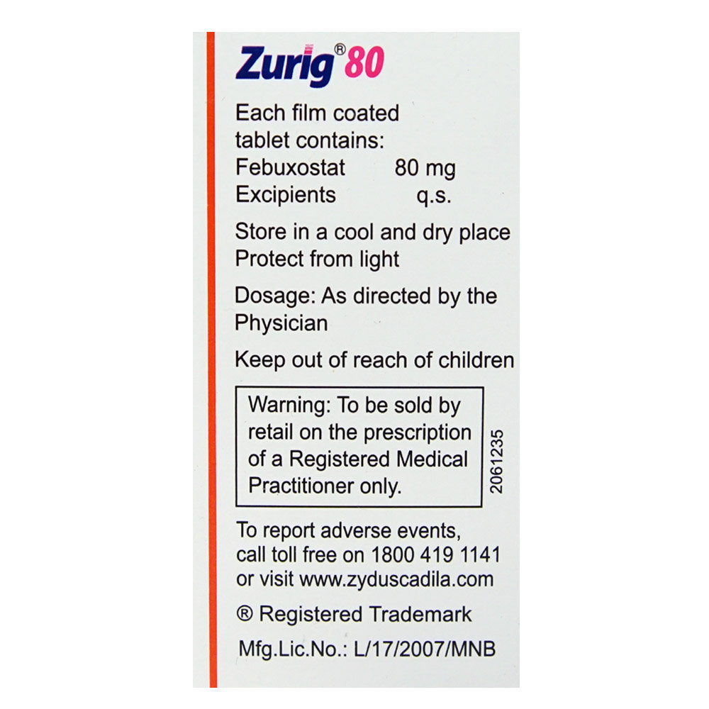 Zurig 80 Tablet 30's, Pack of 1 TABLET Zurig 80 Tablet 30's, Pack of 1 TABLET