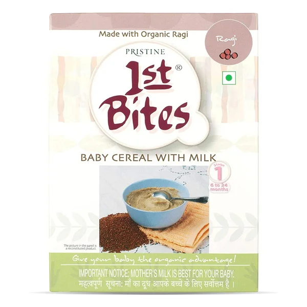 Pristine 1st Bites Organic Ragi Baby Cereal With Milk Stage 1, (6 to 24 Months), 300 gm Refill Pack, Pack of 1
