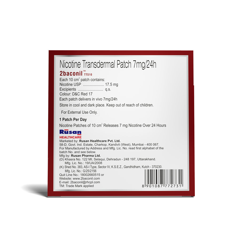 2baconil TTS10 7mg/24h Nicotine Transdermal Patch, 7 Count, Pack of 1 2baconil TTS10 7mg/24h Nicotine Transdermal Patch, 7 Count, Pack of 1