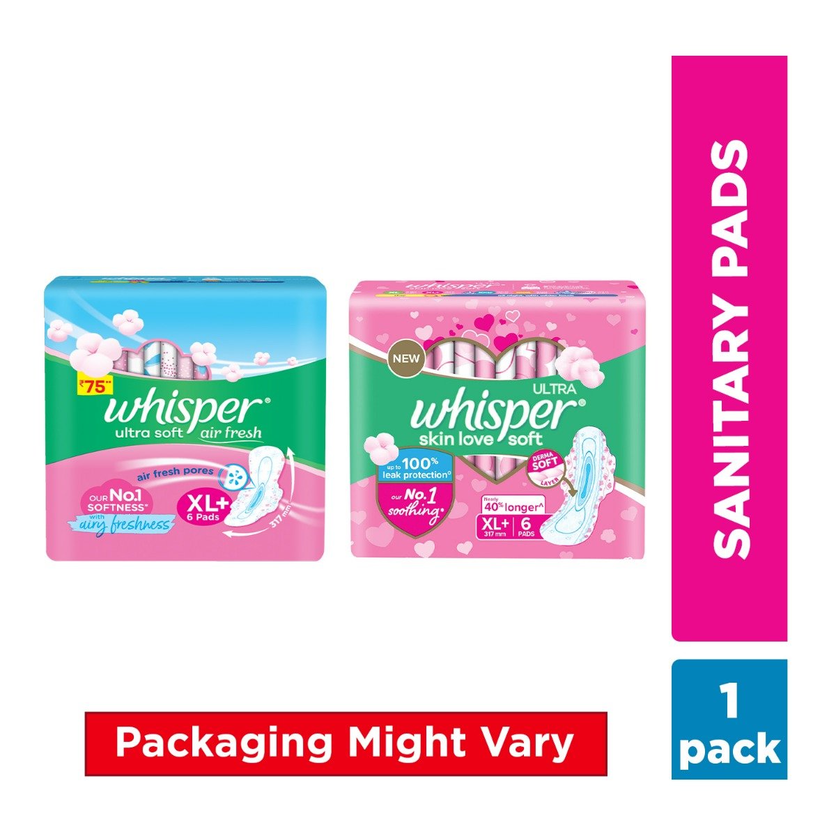 Whisper Ultra Skin Love Soft Sanitary Pads for Women XL+, 6 Count, Pack of 1 Whisper Ultra Skin Love Soft Sanitary Pads for Women XL+, 6 Count, Pack of 1
