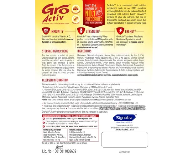 GroActiv Nutrition Shield Vanilla Flavour Powder, 400 gm, Pack of 1 GroActiv Nutrition Shield Vanilla Flavour Powder, 400 gm, Pack of 1