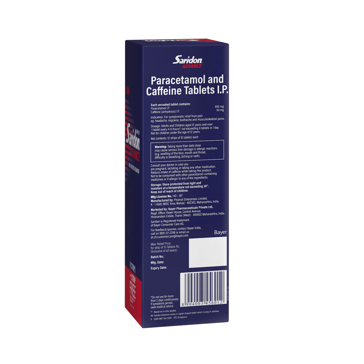 Saridon Advance Tablet 10’s for 5 in 1 Pain Relief, Pack of 10 Saridon Advance Tablet 10’s for 5 in 1 Pain Relief, Pack of 10