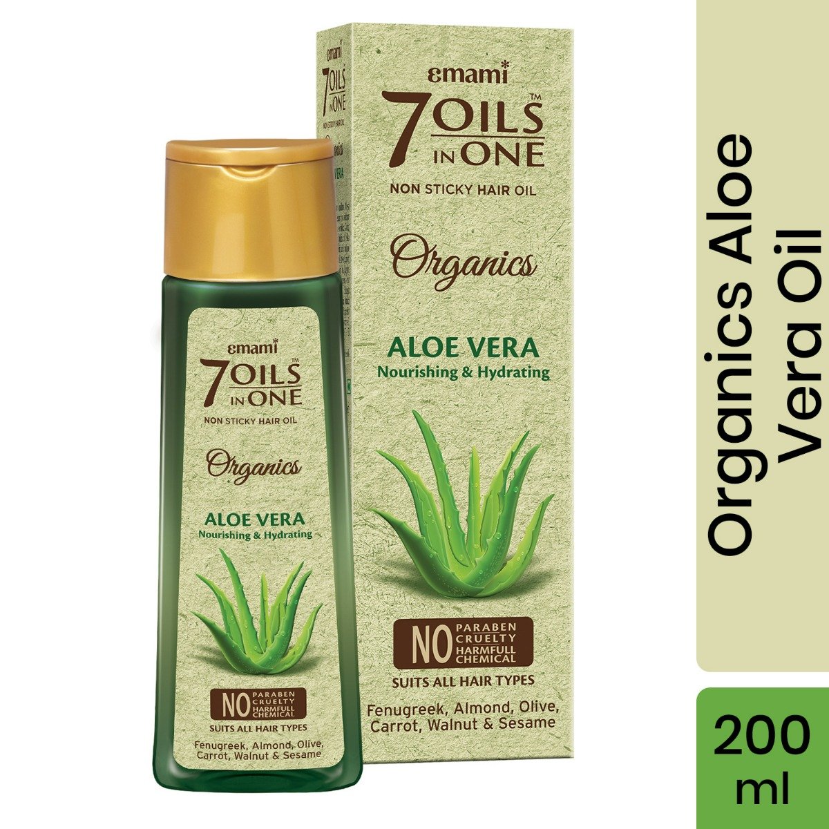 Emami 7 Oils In One Organics Aloe Vera Hair Oil for Hair Nourishing & Hydrating, 200 ml, Pack of 1 Emami 7 Oils In One Organics Aloe Vera Hair Oil for Hair Nourishing & Hydrating, 200 ml, Pack of 1