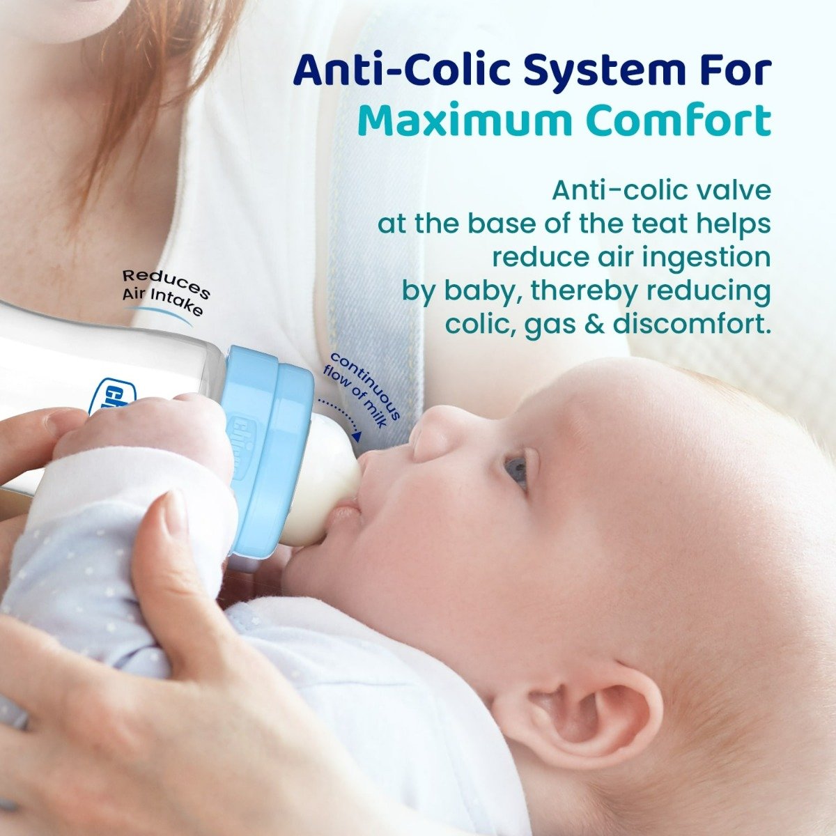 Chicco Feed Easy Anti-Colic Medium Flow Blue Color Bottle for 2+M Baby, 250 ml, Pack of 1 Chicco Feed Easy Anti-Colic Medium Flow Blue Color Bottle for 2+M Baby, 250 ml, Pack of 1