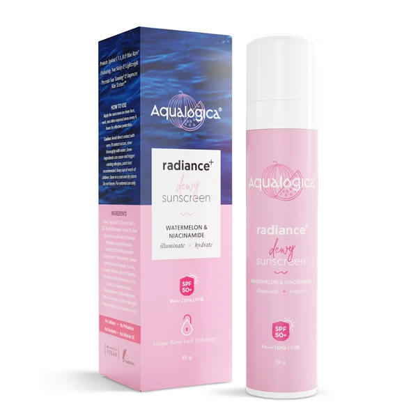 Aqualogica Radiance+ Dewy Sunscreen 50 gm with SPF 50 PA+++|UVA/B &amp; Blue Light Protection|Watermelon &amp; Niacinamide|for Radiant Skin - Deep Moisturization| For Oily, Combination &amp; Dry Skin|Protects from UVA/B for Men &amp; Women, Pack of 1