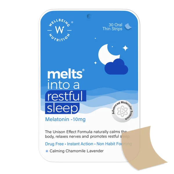 Wellbeing Nutrition Melts Into Restful Sleep Melatonin 10 mg, 30 Strips, Pack of 1
