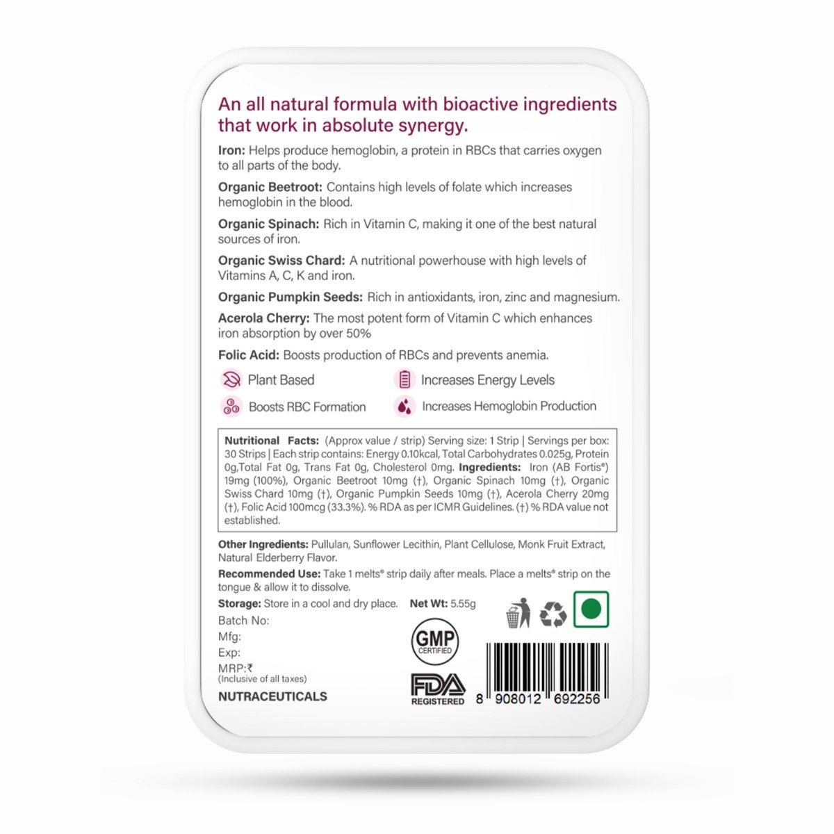 Wellbeing Nutrition Melts Into Nano Iron Exotic Elderberry Flavour, 30 Oral Strips, Pack of 1 Wellbeing Nutrition Melts Into Nano Iron Exotic Elderberry Flavour, 30 Oral Strips, Pack of 1