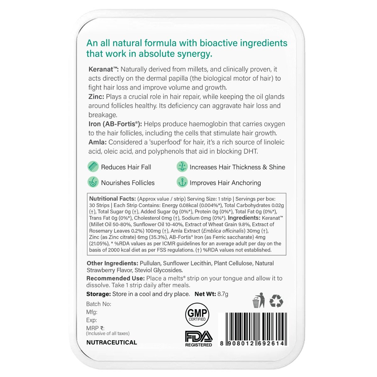 Wellbeing Nutrition Melts Into Hair Fall Control Tropical Strawberry Flavour, 30 Oral Strips, Pack of 1 Wellbeing Nutrition Melts Into Hair Fall Control Tropical Strawberry Flavour, 30 Oral Strips, Pack of 1