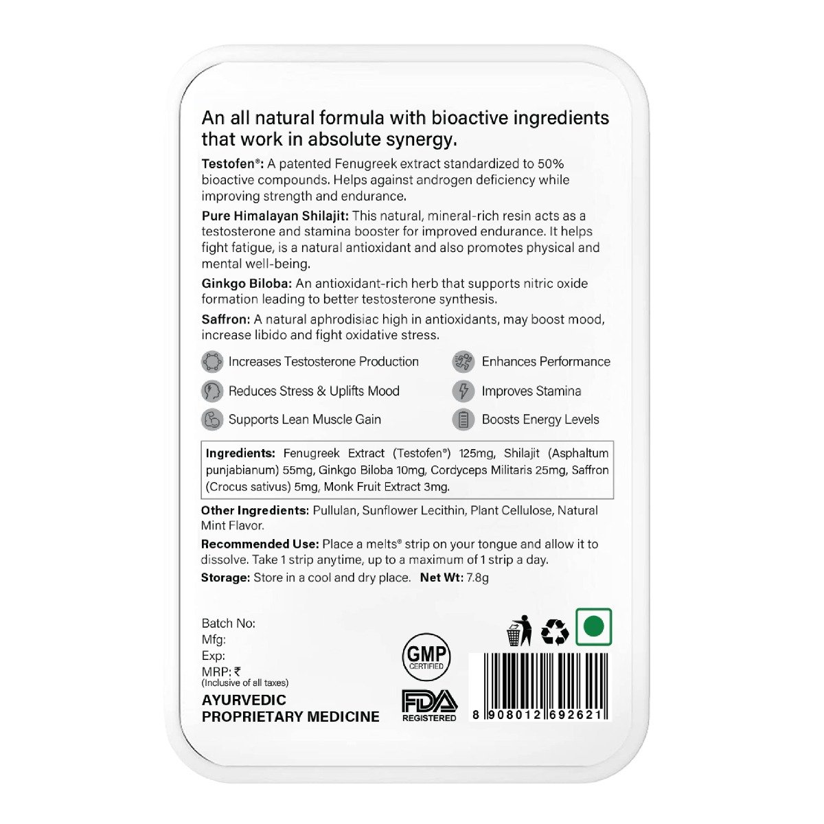 Wellbeing Nutrition Melts Into Testo Power Cool Mint Flavour, 30 Oral Strips, Pack of 1 Wellbeing Nutrition Melts Into Testo Power Cool Mint Flavour, 30 Oral Strips, Pack of 1