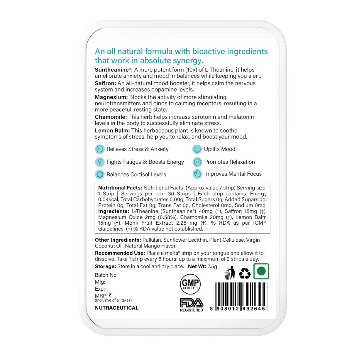 Wellbeing Nutrition Melts Into Calm & Relaxation Soothing Mango Flavour, 30 Oral Strips, Pack of 1 Wellbeing Nutrition Melts Into Calm & Relaxation Soothing Mango Flavour, 30 Oral Strips, Pack of 1