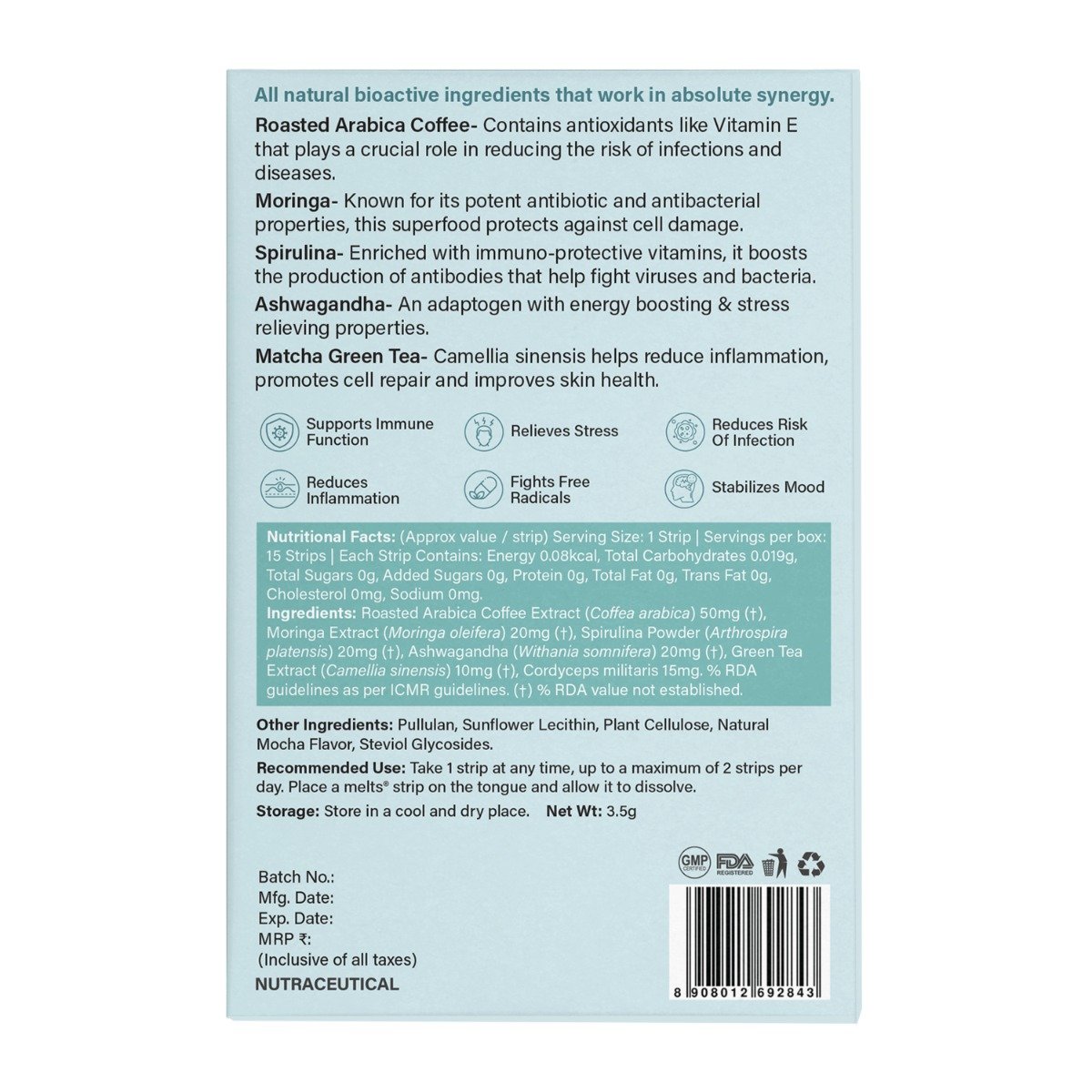 Wellbeing Nutrition Melts Into Superfood Latte Caramel Flavour, 15 Oral Strips, Pack of 1 Wellbeing Nutrition Melts Into Superfood Latte Caramel Flavour, 15 Oral Strips, Pack of 1