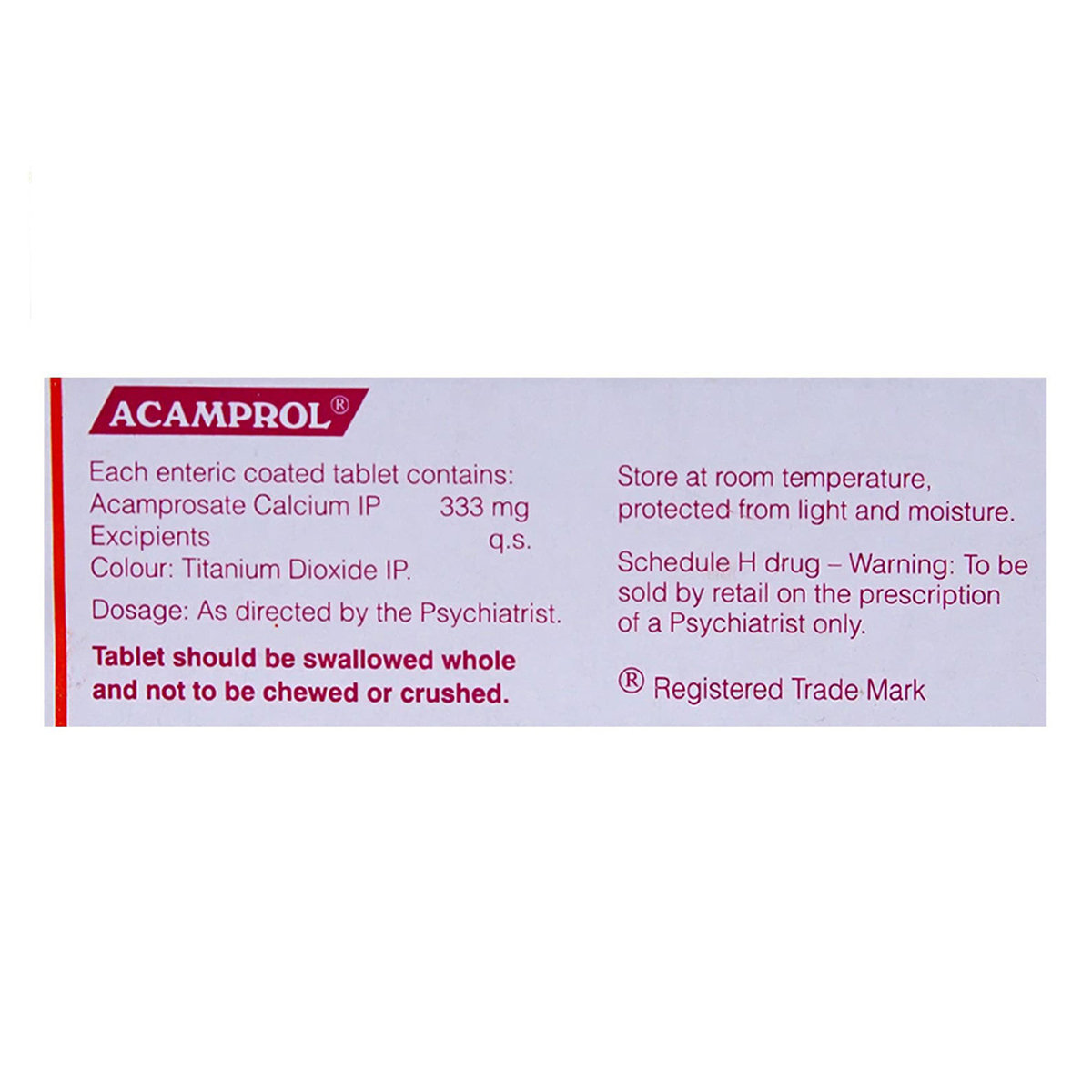 Acamprol Tablet 6's, Pack of 6 TABLETS Acamprol Tablet 6's, Pack of 6 TABLETS