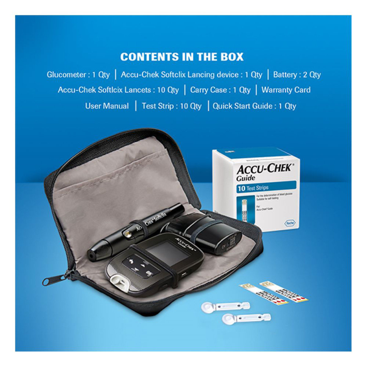 Accu-Chek Guide Blood Glucose Monitoring System With 10 Free Test Strips, 1 Kit, Pack of 1 Accu-Chek Guide Blood Glucose Monitoring System With 10 Free Test Strips, 1 Kit, Pack of 1