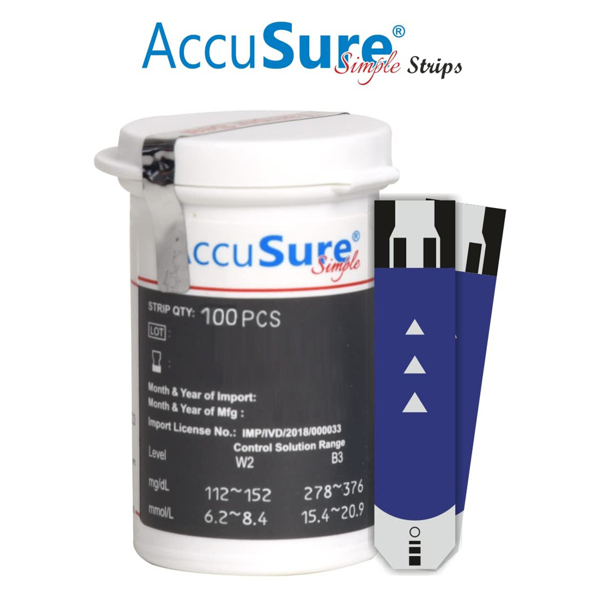 Accusure Simple Blood Glucose Strips, 100 Count (2X50), Pack of 1 Accusure Simple Blood Glucose Strips, 100 Count (2X50), Pack of 1