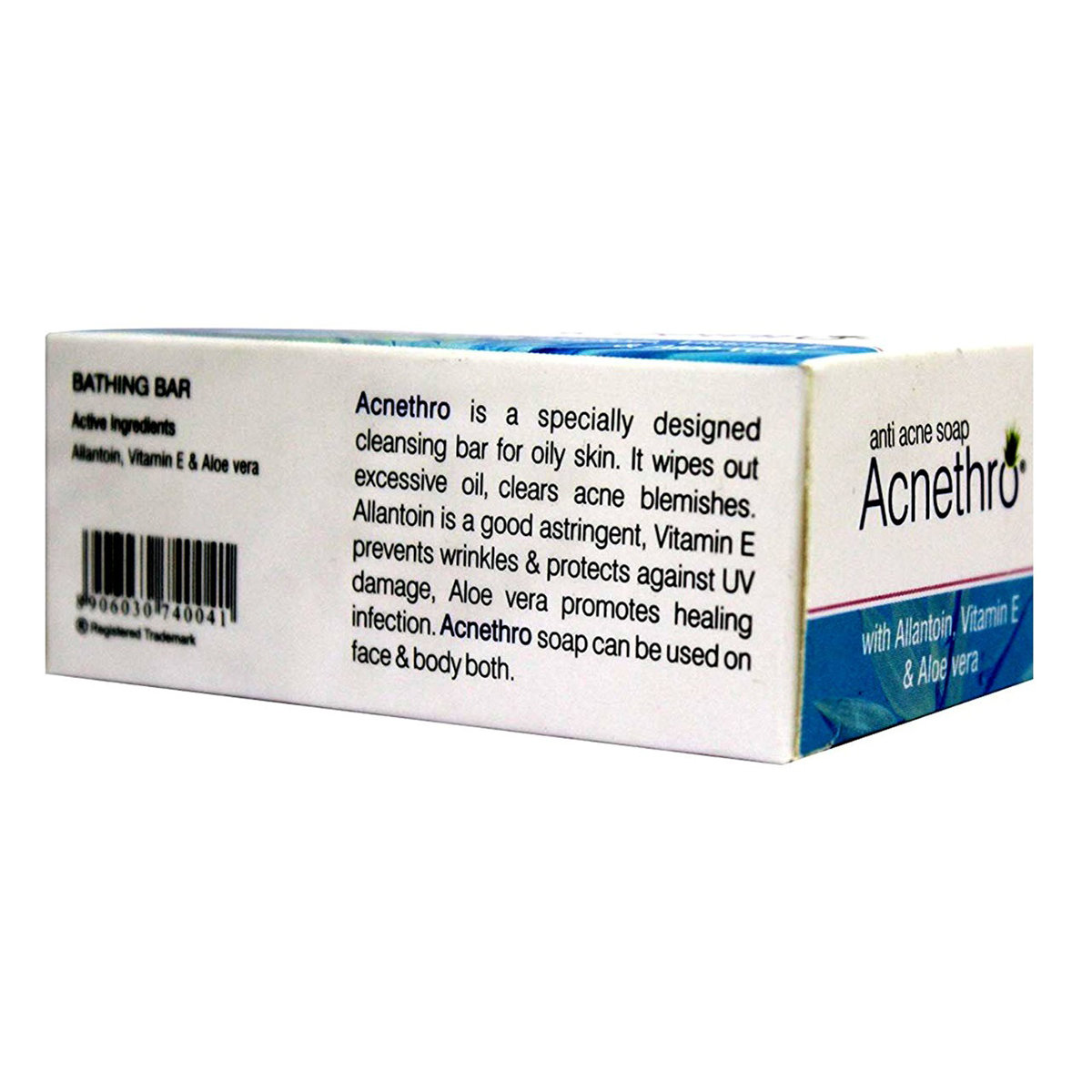 Acnethro Soap 100 gm | Allantoin, Vitamin E & Aloe Vera Gel | Removes Excess Oil | Clear Acne Blemishes | Face & Body Soap | For Oily Sin, Pack of 1 Acnethro Soap 100 gm | Allantoin, Vitamin E & Aloe Vera Gel | Removes Excess Oil | Clear Acne Blemishes | Face & Body Soap | For Oily Sin, Pack of 1