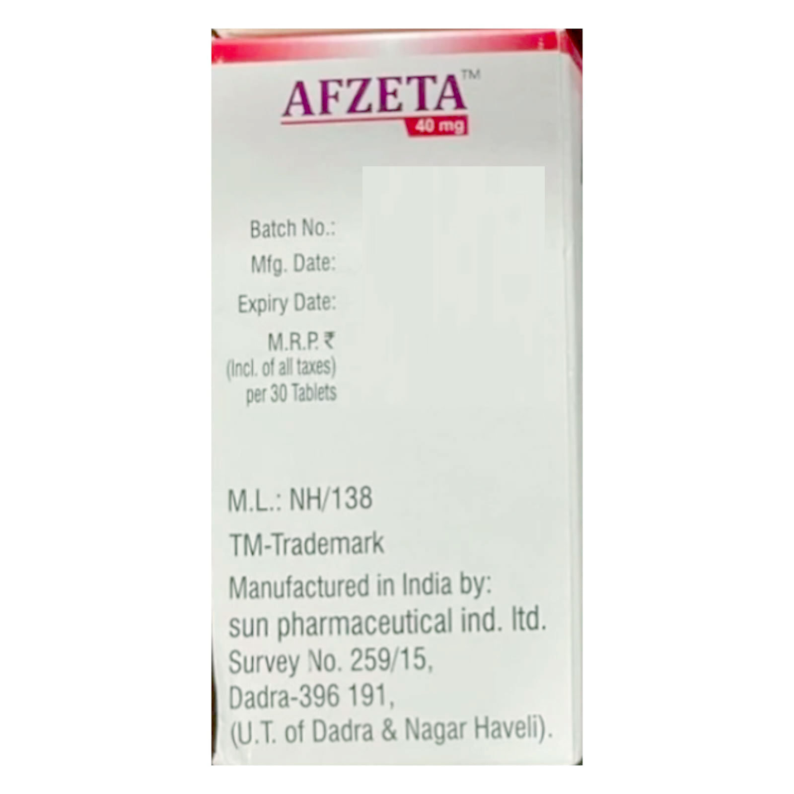 Afzeta 40 mg Tablet 30's, Pack of 1 TABLET Afzeta 40 mg Tablet 30's, Pack of 1 TABLET