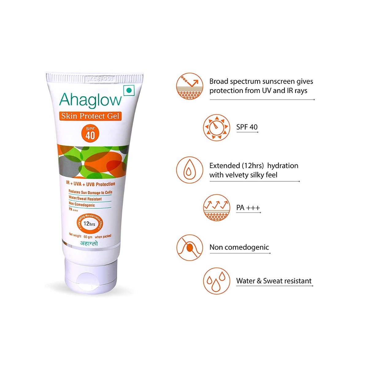 Ahaglow Skin Protect Gel 60 gm | With SPF 40 PA+++ | IR+ UVA+UVB Protection | Reduces Sun damage | Provides Long Lasting Moisturisation Upto 24hrs | Water & Sweat resistance, Pack of 1 Ahaglow Skin Protect Gel 60 gm | With SPF 40 PA+++ | IR+ UVA+UVB Protection | Reduces Sun damage | Provides Long Lasting Moisturisation Upto 24hrs | Water & Sweat resistance, Pack of 1