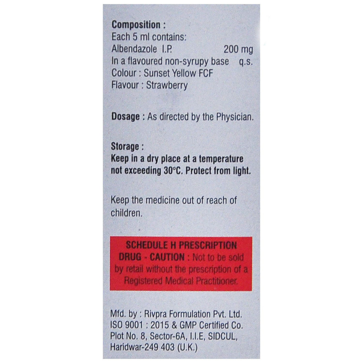 Albendazole Oral Suspension 10 ml, Pack of 1 Suspension Albendazole Oral Suspension 10 ml, Pack of 1 Suspension