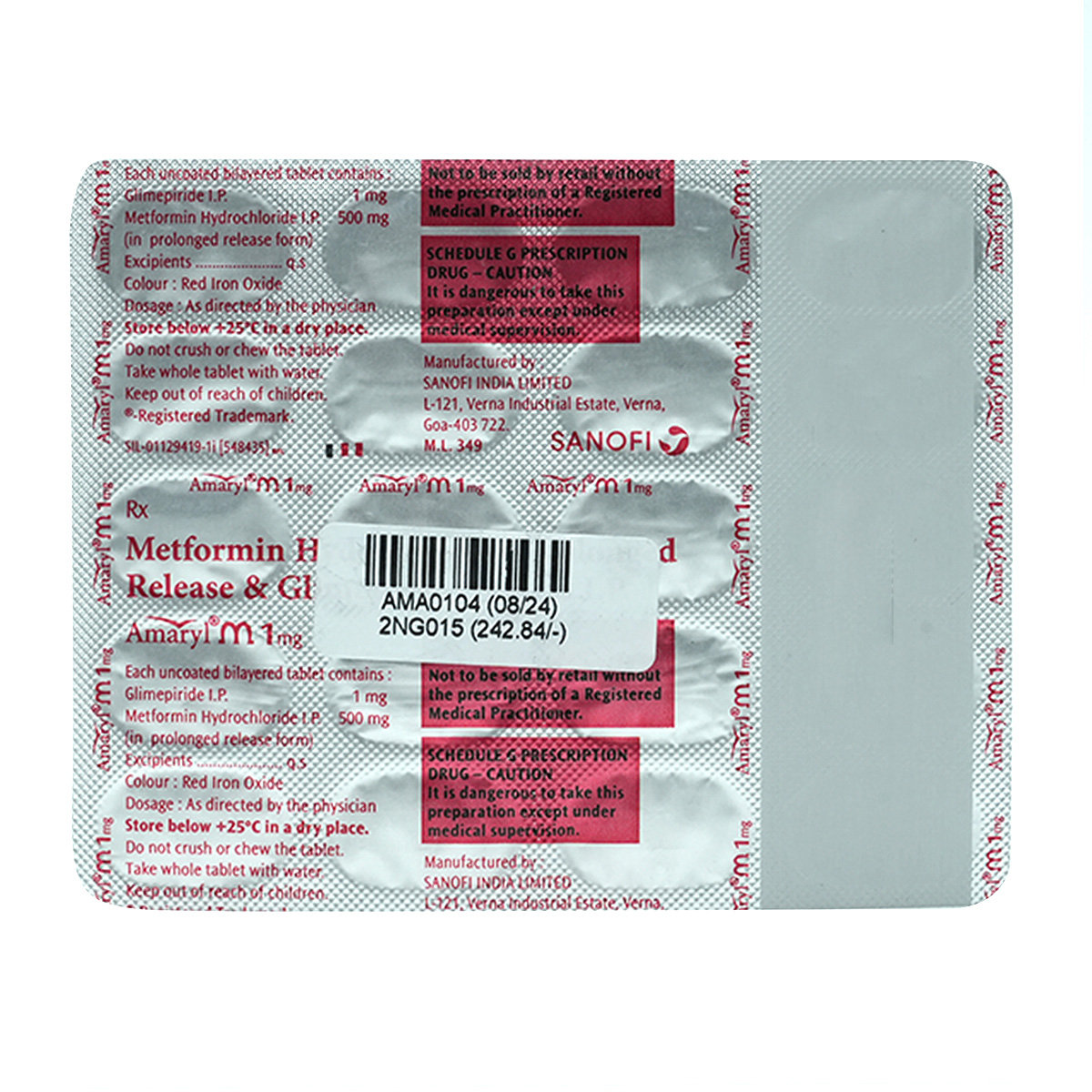Amaryl M 1 mg Tablet 20's, Pack of 20 TABLET PRS Amaryl M 1 mg Tablet 20's, Pack of 20 TABLET PRS