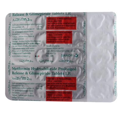 Amaryl M 2 mg Tablets 20's, Pack of 20 TabletS