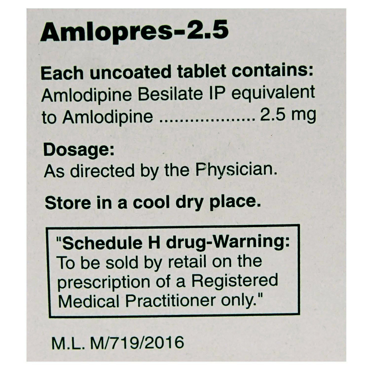 Amlopres-2.5 Tablet 15's, Pack of 15 TABLETS Amlopres-2.5 Tablet 15's, Pack of 15 TABLETS