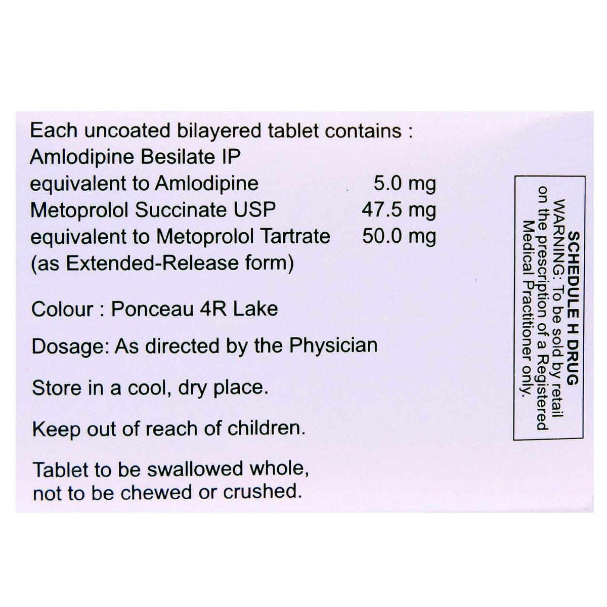 Amlovas M 5/50 Tablet 10's, Pack of 10 TABLETS Amlovas M 5/50 Tablet 10's, Pack of 10 TABLETS