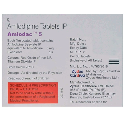 Amlodac 5 Tablet 30's, Pack of 30 TABLETS