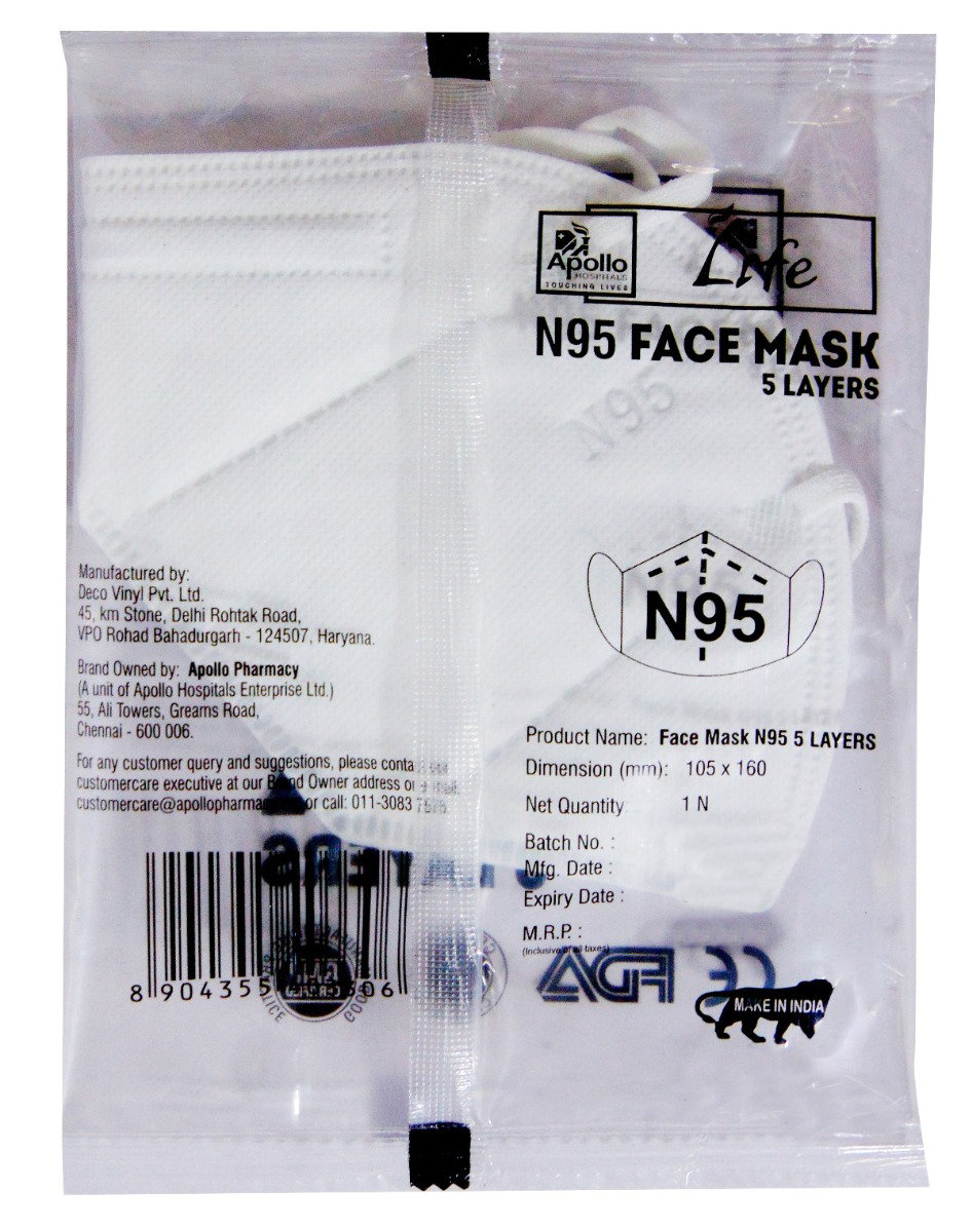 Apollo Life N95 5 Layers Face Mask, 4 Count, Pack of 4 Apollo Life N95 5 Layers Face Mask, 4 Count, Pack of 4