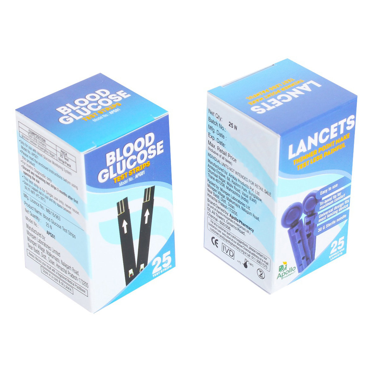 Apollo Pharmacy Blood Glucose 25 Test Strips + 25 Lancets, 1 kit, Pack of 1 Apollo Pharmacy Blood Glucose 25 Test Strips + 25 Lancets, 1 kit, Pack of 1