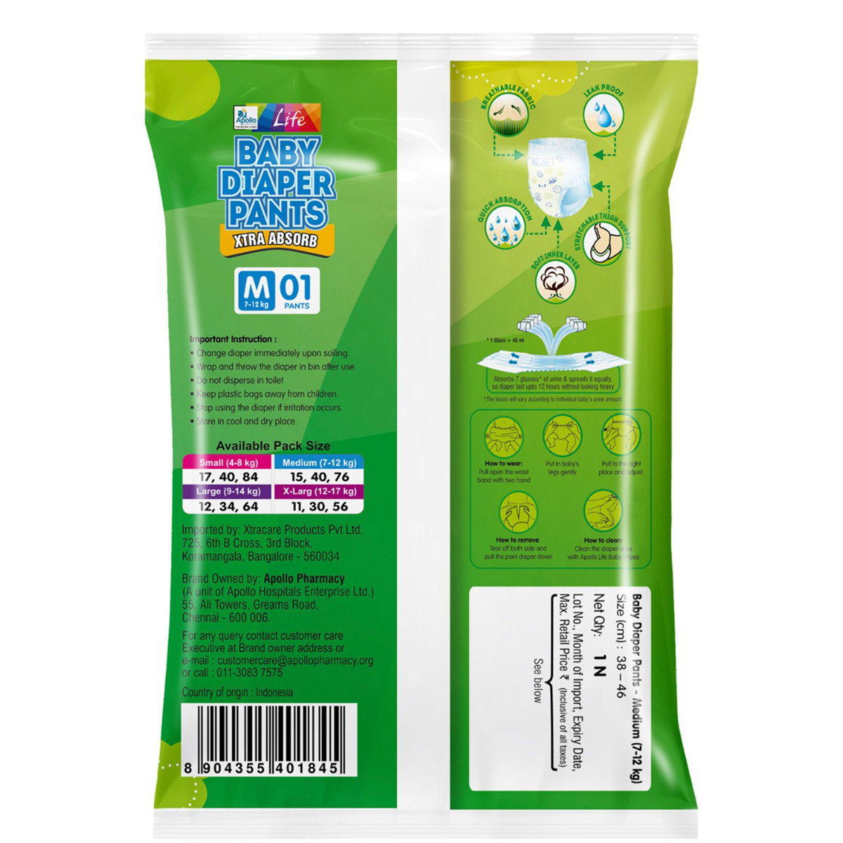 Apollo Life Baby Diaper Pants Medium, 1 Count, Pack of 1 Apollo Life Baby Diaper Pants Medium, 1 Count, Pack of 1