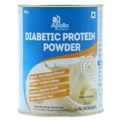 Apollo Pharmacy Diabetic Vanilla Flavour Protein Powder, 400 gm, Pack of 1