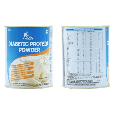 Apollo Pharmacy Diabetic Vanilla Flavour Protein Powder, 400 gm, Pack of 1