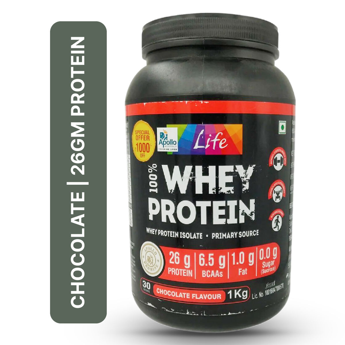 Buy Apollo Life Whey Protein Chocolate Flavour Powder, 1 Kg Online