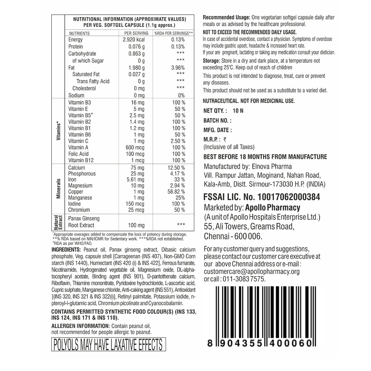 Apollo Pharmacy Multivitamin for Men, 10 Capsules, Pack of 10 Apollo Pharmacy Multivitamin for Men, 10 Capsules, Pack of 10