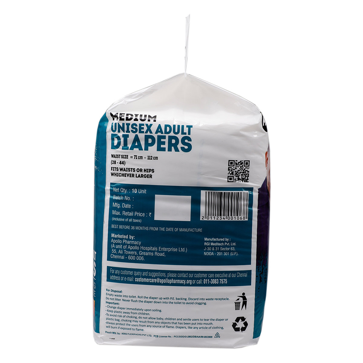 Apollo Life Unisex Adult Diapers Medium, 10 Count, Pack of 1 Apollo Life Unisex Adult Diapers Medium, 10 Count, Pack of 1