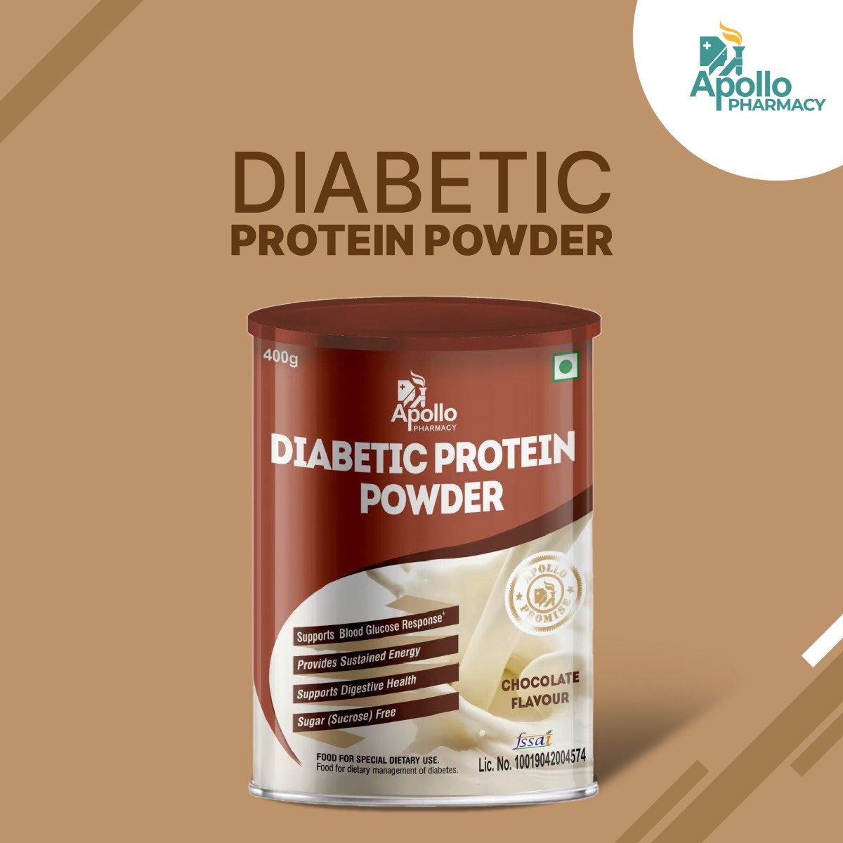 Apollo Pharmacy Diabetic Chocolate Flavour Protein Powder, 400 gm, Pack of 1 Apollo Pharmacy Diabetic Chocolate Flavour Protein Powder, 400 gm, Pack of 1