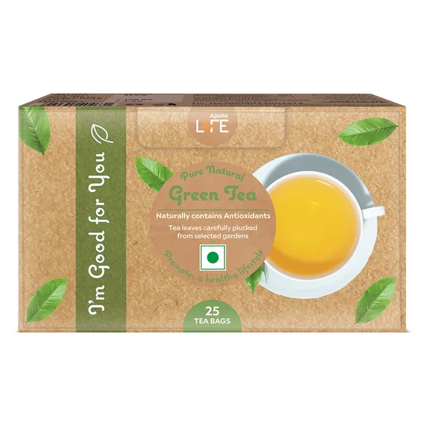 Apollo Life Pure Natural Green Tea Bags, 25 Count, Pack of 1
