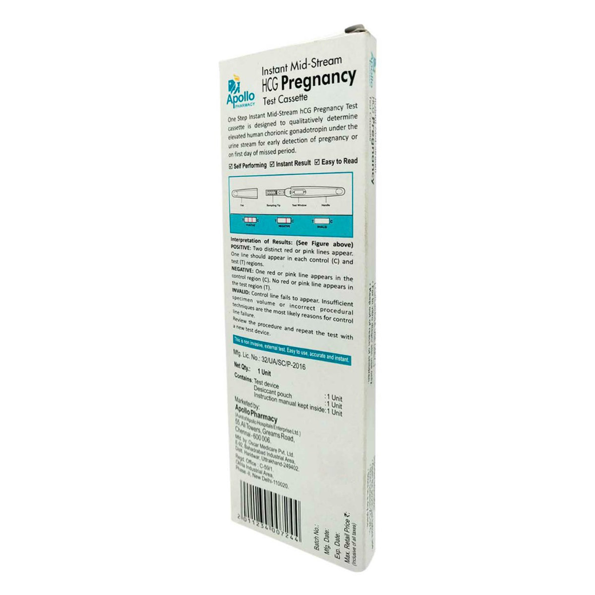 Apollo Pharmacy Instant Mid-Stream HCG Pregnancy Test Cassette, 1 Count, Pack of 1 Apollo Pharmacy Instant Mid-Stream HCG Pregnancy Test Cassette, 1 Count, Pack of 1