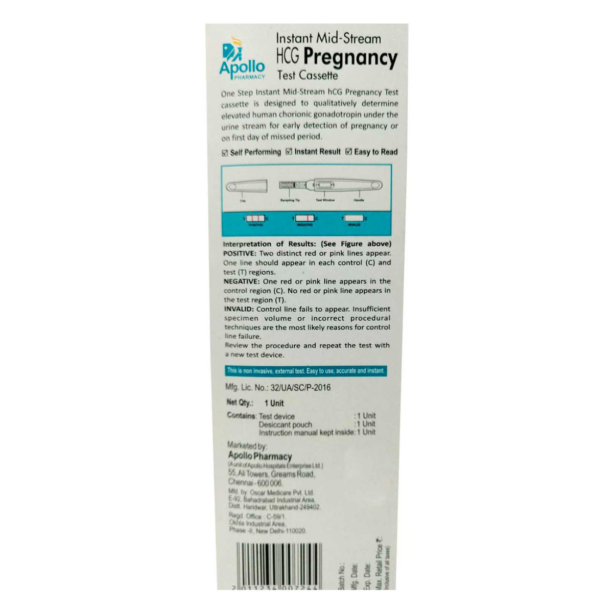 Apollo Pharmacy Instant Mid-Stream HCG Pregnancy Test Cassette, 1 Count, Pack of 1 Apollo Pharmacy Instant Mid-Stream HCG Pregnancy Test Cassette, 1 Count, Pack of 1