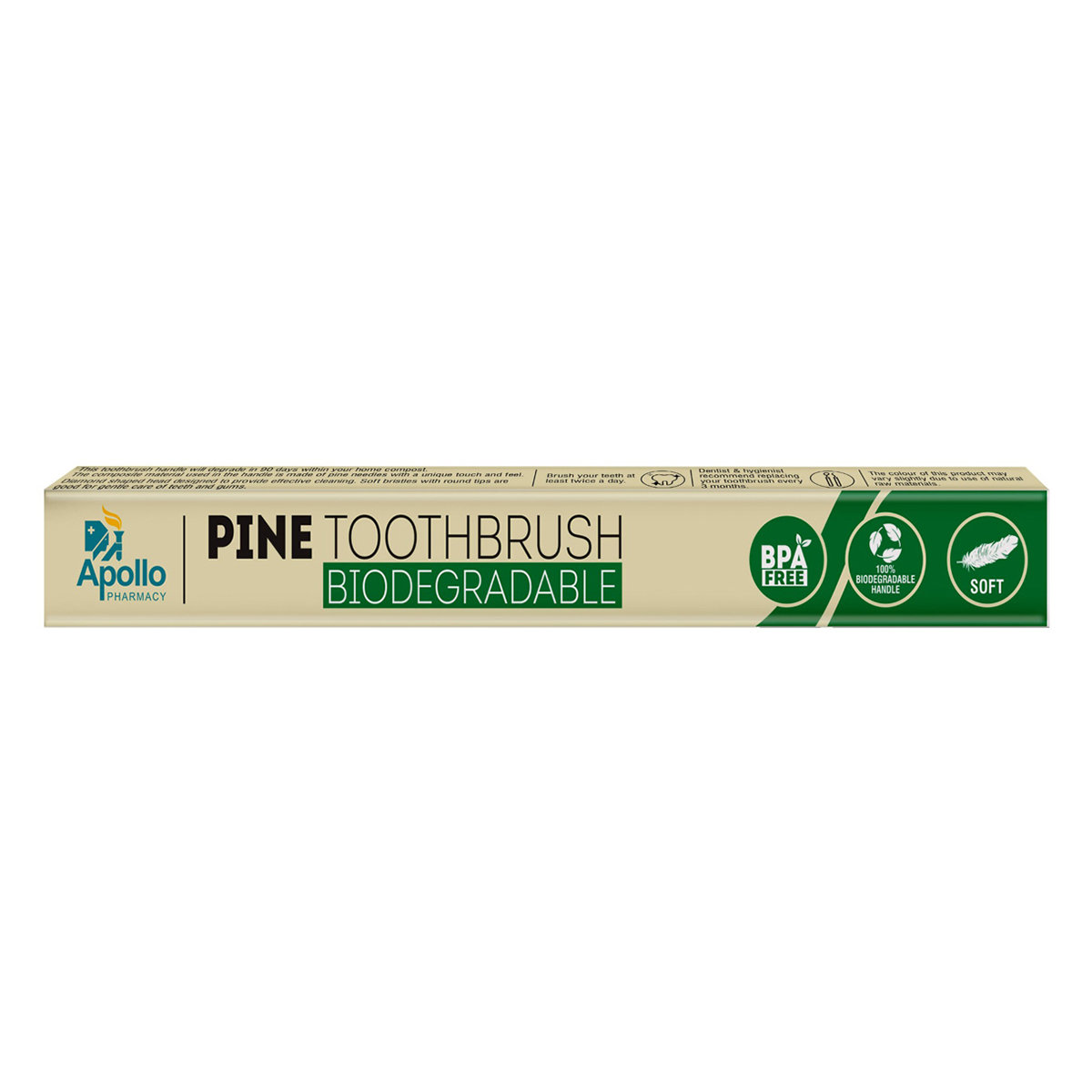 Apollo Pharmacy Pine Biodegradable Toothbrush, 1 Count, Pack of 1 Apollo Pharmacy Pine Biodegradable Toothbrush, 1 Count, Pack of 1