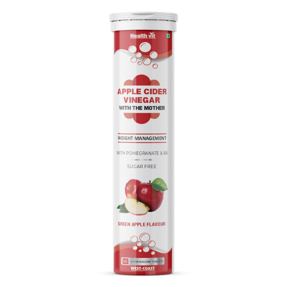 Healthvit Apple Cider Vinegar 500 mg Sugar Free Green Apple Flavour Effervescent, 10 Tablets, Pack of 1 Healthvit Apple Cider Vinegar 500 mg Sugar Free Green Apple Flavour Effervescent, 10 Tablets, Pack of 1
