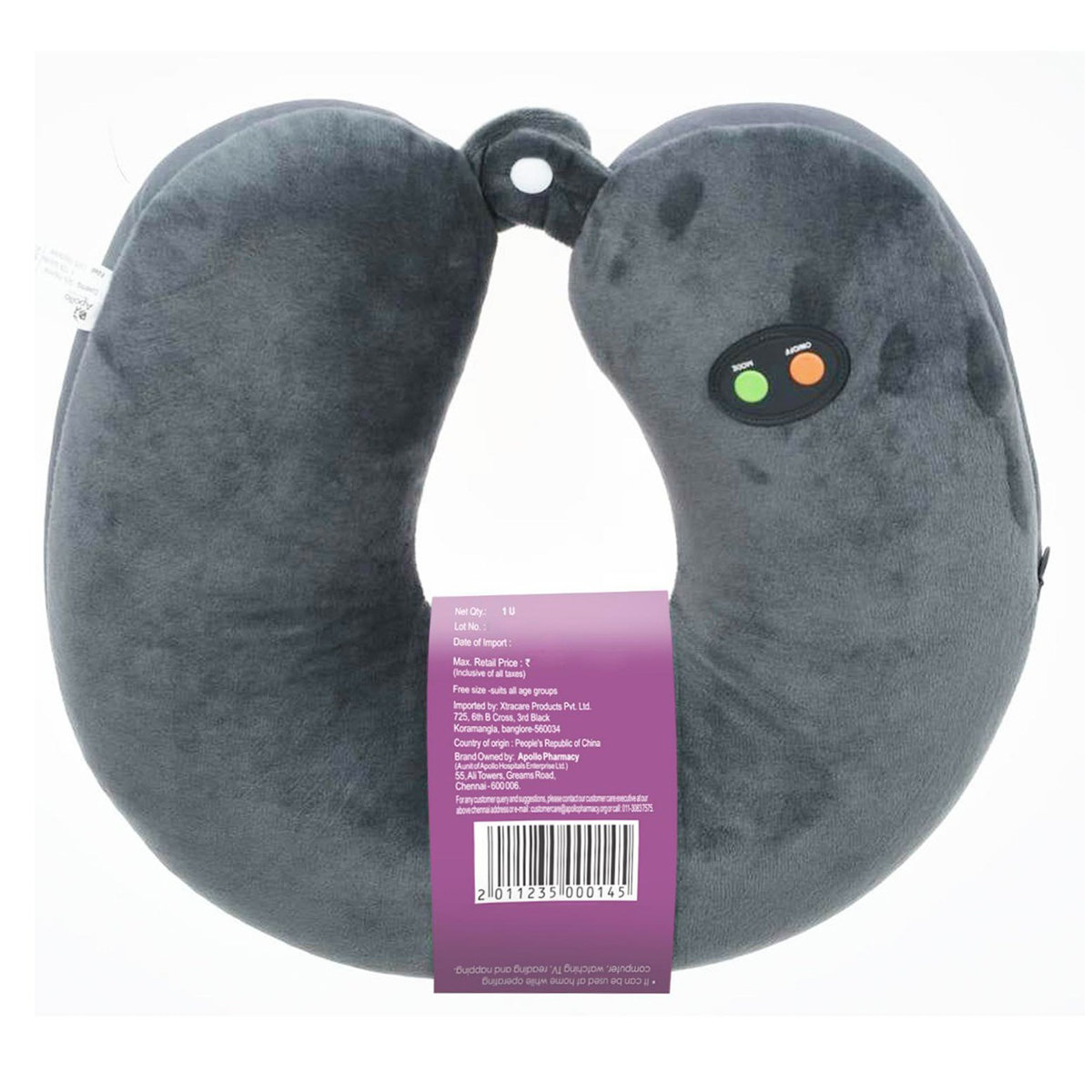 Apollo Pharmacy Travel Neck Pillow with Massager Universal, 1 Count, Pack of 1 Apollo Pharmacy Travel Neck Pillow with Massager Universal, 1 Count, Pack of 1