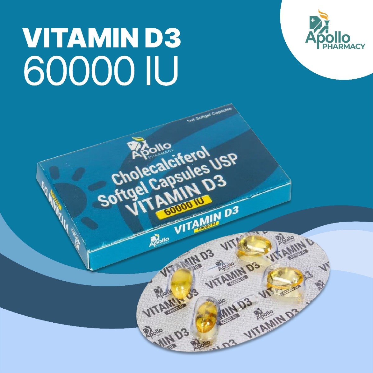 Apollo Pharmacy Vitamin D3 60000 IU, 4 Capsules, Pack of 6 Apollo Pharmacy Vitamin D3 60000 IU, 4 Capsules, Pack of 6