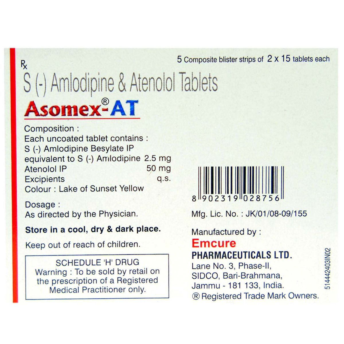 Asomex AT Tablet 15's, Pack of 15 TABLETS Asomex AT Tablet 15's, Pack of 15 TABLETS