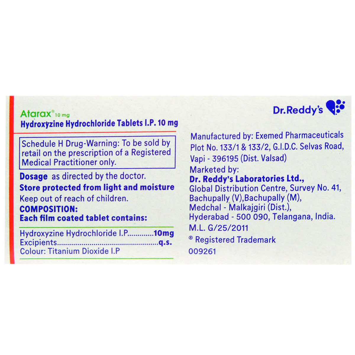 Atarax 10 mg Tablet 15's, Pack of 15 TABLETS Atarax 10 mg Tablet 15's, Pack of 15 TABLETS